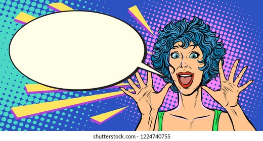 surprise woman, pop art style woman 80s. Pop art retro vector illustration kitsch vintage