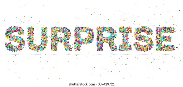 surprise word consisting of colored particles