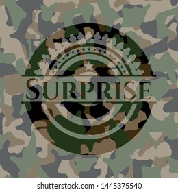 Surprise written on a camouflage texture. Vector Illustration. Detailed.