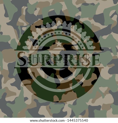 Surprise written on a camouflage texture. Vector Illustration. Detailed.
