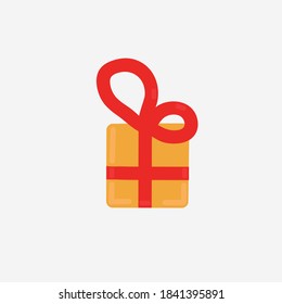 Surprise yellow box with red bow. Delight present. Flat design. Vector.