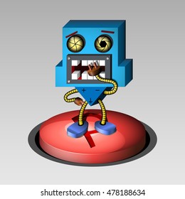 The surprised 3D robot on the Start-up button