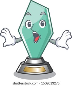 Surprised acrylic trophy mascot on a cartoon