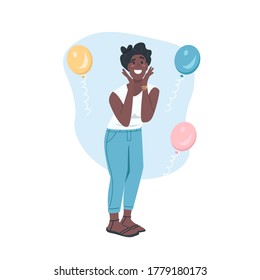 Surprised african american female flat color vector detailed character. Woman excited for celebration. Surprise party isolated cartoon illustration for web graphic design and animation