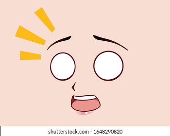 Surprised anime face. Funny round eyes and kawaii big mouth. Hand drawn vector cartoon illustration. 