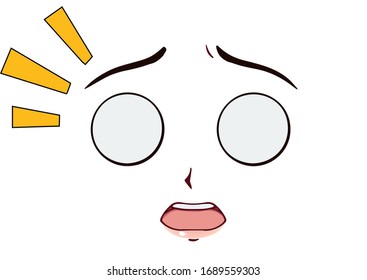 Surprised anime face. Funny round eyes and kawaii big mouth. Hand drawn vector cartoon illustration.