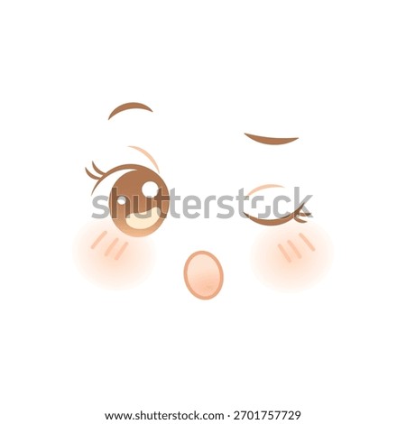 Surprised anime face with wink, blush and open mouth expression