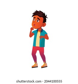 surprised arab boy preteen looking on new toy in store cartoon vector. surprised arab boy preteen looking on new toy in store character. isolated flat cartoon illustration