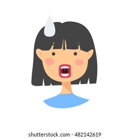 Surprised Asian Emoji character. Cartoon style emotion icons. Isolated girl avatars with shock facial expressions. Flat illustration women's emotional face. Hand drawn vector drawing emoticon