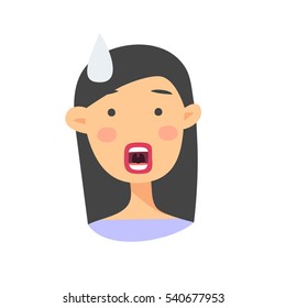 Surprised Asian Emoji character. Cartoon style emotion icons. Isolated girl avatars with shock facial expressions. Flat illustration women's emotional face. Hand drawn vector drawing emoticon