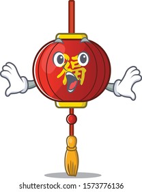 Surprised asian lantern face gesture on cartoon style