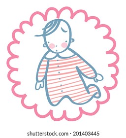 Surprised baby in rompers