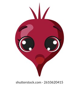 Surprised beetroot character with wide eyes and open mouth Perfect for food packaging, farm products, children’s menus, healthy lifestyle designs, and veggie graphics
