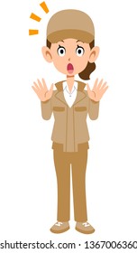 Surprised beige workwear woman