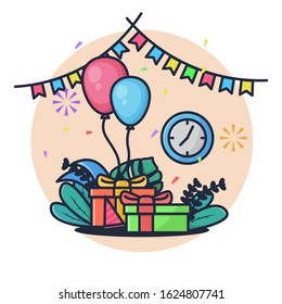 surprised birthday and Gift with Balloon Vector Illustration
