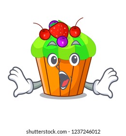 Surprised black currant cupcake isolated on mascot