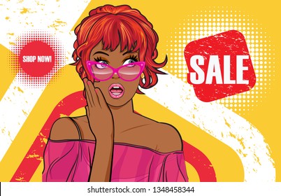 Pop Art Surprised Young Sexy Black Stock Vector (Royalty Free) 1349534933