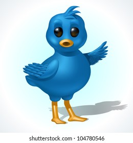 Surprised blue bird pointing left