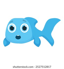 Surprised blue fish cartoon character swimming with its mouth open