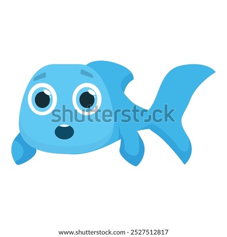 Surprised blue fish cartoon character swimming with its mouth open
