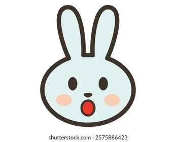 Surprised blue rabbit face icon illustration