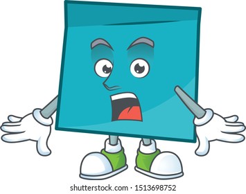 Surprised blue rectangle sticker paper on white background.