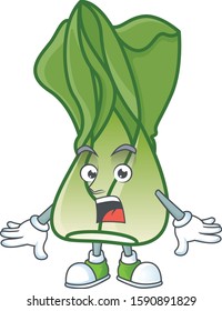 Surprised bok choy gesture on cartoon mascot design