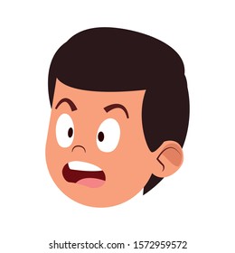 surprised boy face icon over white background, vector illustration