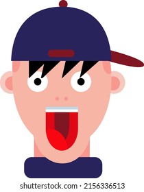 Surprised boy with hat, illustration, vector on a white background.