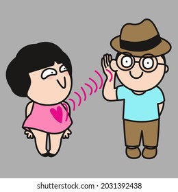 Surprised Boy is Hearing Love Hertz From The Girl.  Funny Couple Concept Card Character illustration