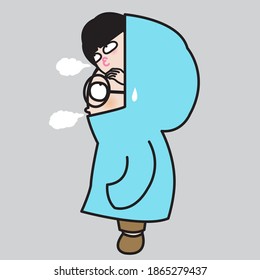 Surprised Boy In Winter Hoodie Jacket Looking Up To Girlfriend Lying On His Head Concept Card Character illustartion