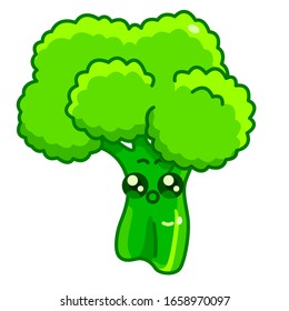 Surprised broccoli twig sticker. Healthy food symbol for social media network logo, badge, scrapbook element, web icon, phone case.T-shirt, bag or hoody print. White isolated stock vector illustration