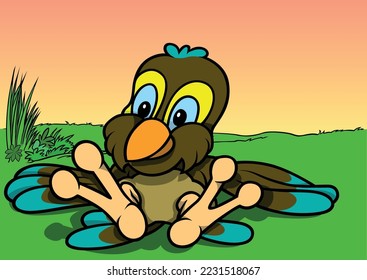 Sorprendido resplandor marrón que yacía en el suelo - Ilustración de dibujos animados de color con fondo, vector