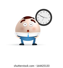 surprised businessman cartoon about the time. clock concept