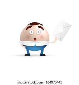 surprised businessman cartoon holding a letter. e-mail concept