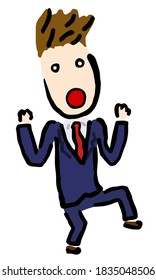 Sorprendido hombre de negocios: Ilustración vectorial dibujada a mano como impresión en bloques de madera