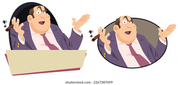 Surprised businessman. Man with cigar. Funny people. Illustration concept template for website, web landing page, banner, presentation, social, poster, promotion or print media.
