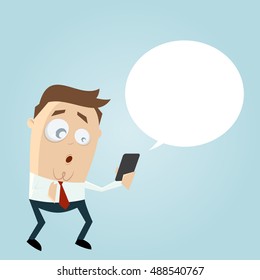surprised businessman with smartphone and empty speech bubble