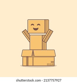 Surprised cardboard Character inside the box cartoon vector illustration isolated object