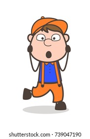 Surprised Cartoon Carpenter Worker Vector