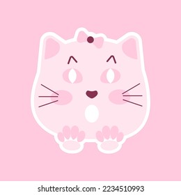 Surprised cartoon cat in pink. Vector illustration.