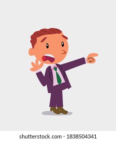 Surprised cartoon character of businessman pointing at something