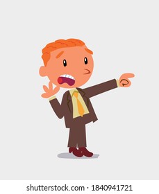 Surprised cartoon character of businessman pointing at something