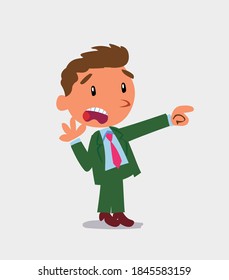 Surprised cartoon character of businessman pointing at something