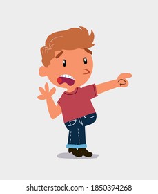 Surprised cartoon character of  little boy on jeans pointing at something