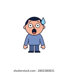 Surprised Cartoon Character Man with Shocked Expression and Sweat Drop Icon