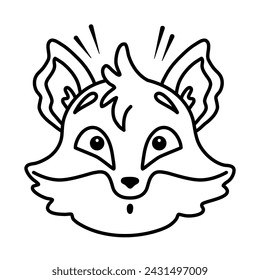 Surprised cartoon fox. Line art, editable stroke. Vector illustration.