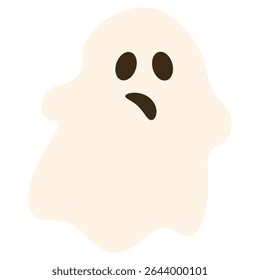 Surprised cartoon ghost illustration with wide eyes and open mouth. Halloween-themed flat vector character, isolated on white background. Perfect for fun spooky designs and kids graphics.