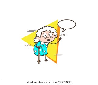 Surprised Cartoon Granny  with Speech Bubble Vector Illustration