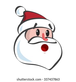 Surprised Cartoon Head Santa Claus Portrait. Isolated Vector Elements. White background.